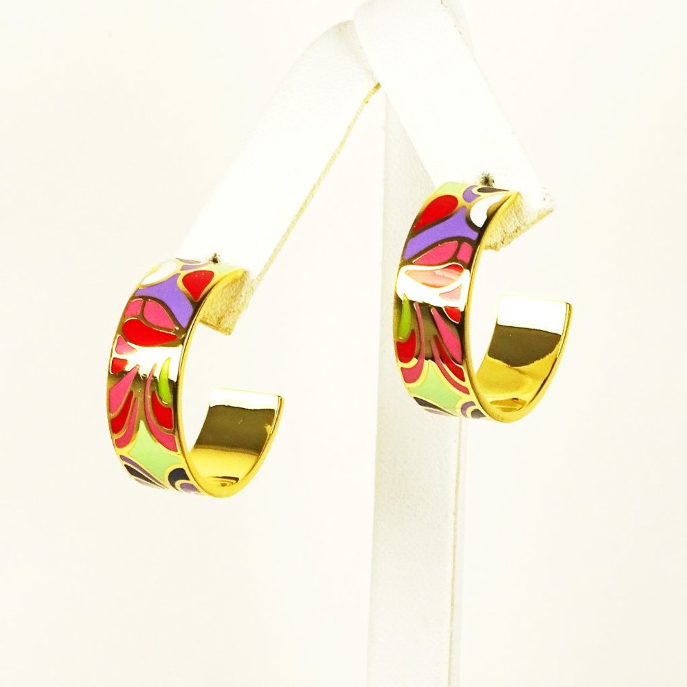 SAMUEL B BEHNAM Gold Plated Multi-Color Enamel Paisley Hoop Earrings